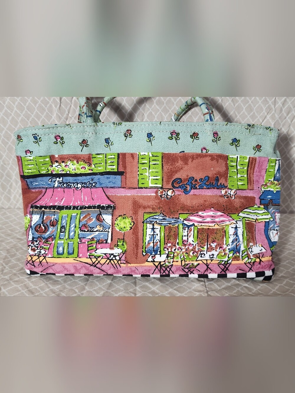 Quasby Sun N Sand Shoulder Bag Whimsical French Café Design Used Great Shape